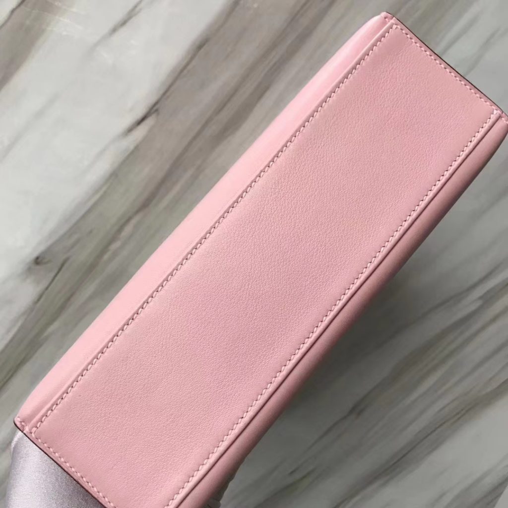 Stock Hermes 3Q Rose Confetti Swift Calf Minikelly Clutch Bag Silver Hardware