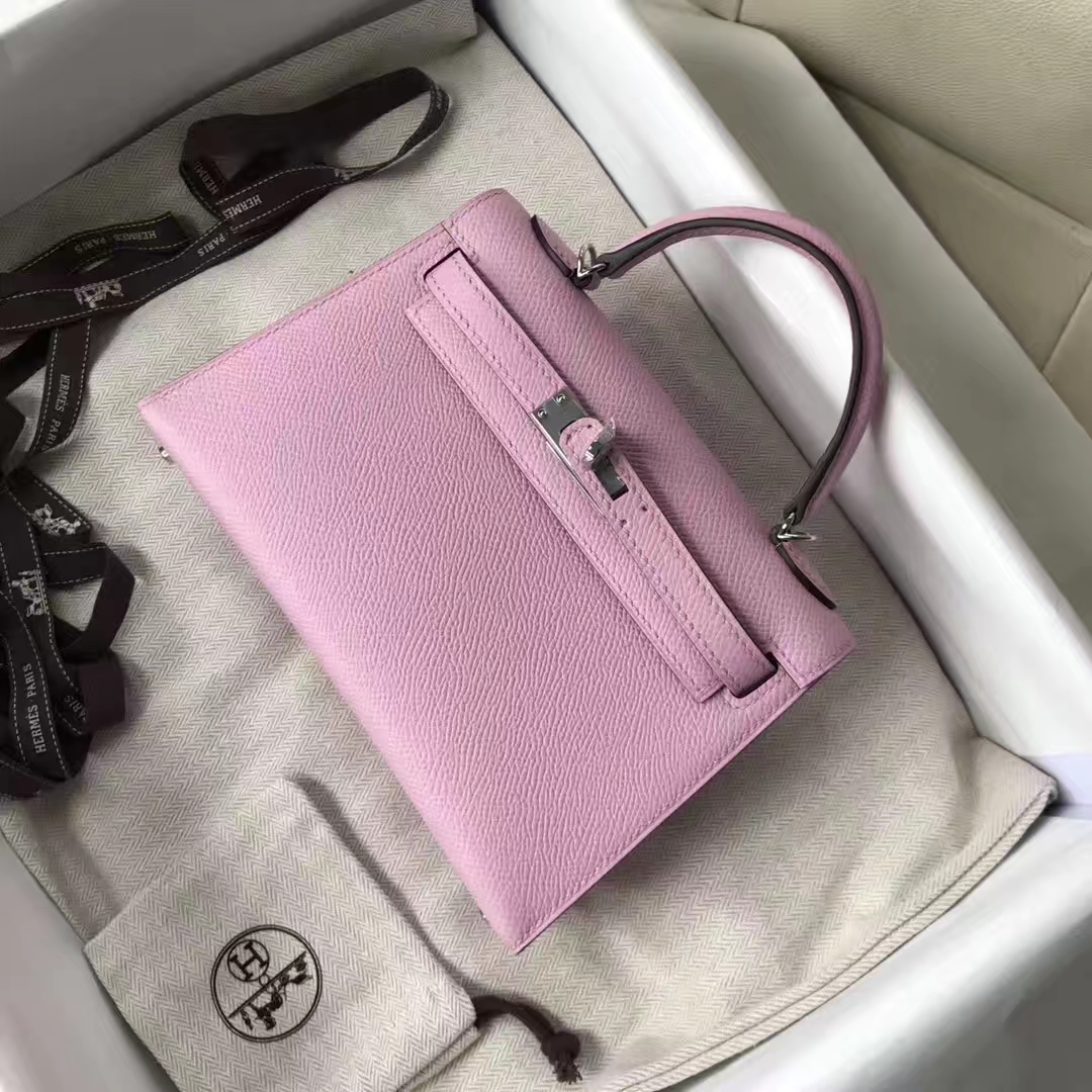 Stock Hermes Epsom Calf Minikelly-2 Clutch Bag in X9 Mallow Purple Silver Hardware