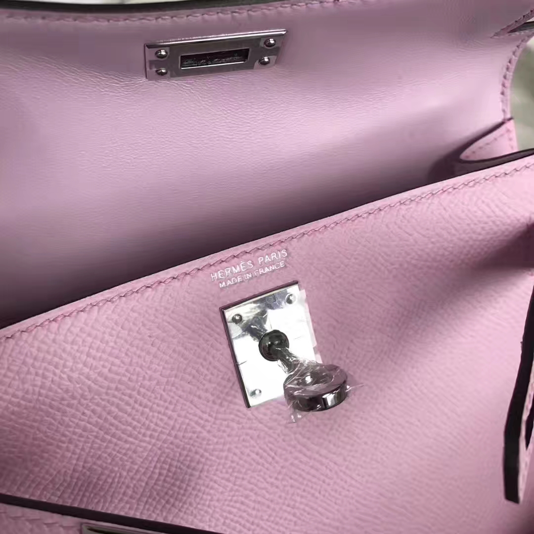 Stock Hermes Epsom Calf Minikelly-2 Clutch Bag in X9 Mallow Purple Silver Hardware