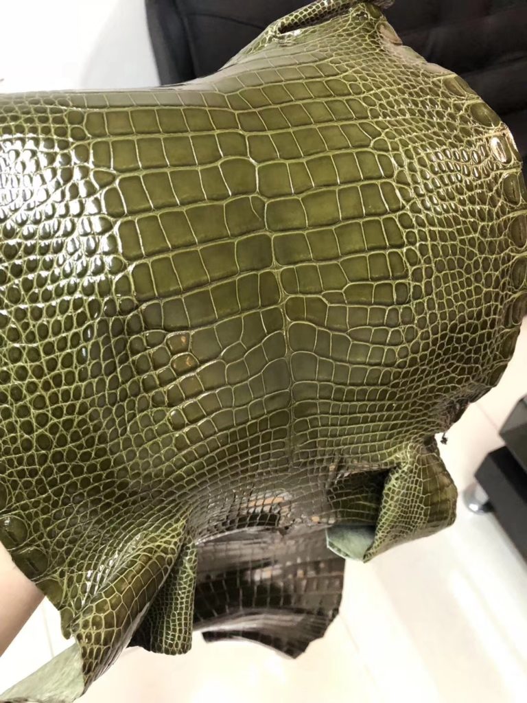 Hermes 6H Olive Green Shiny Crocodile Leather Can Order Minikelly Bag