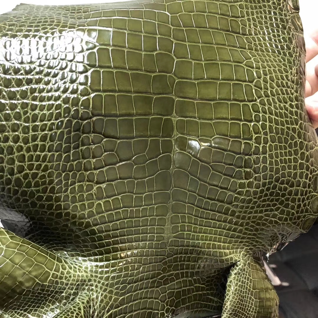 Discount Hermes 6H Olive Green Shiny Crocodile Leather Can Order Minikelly Bag