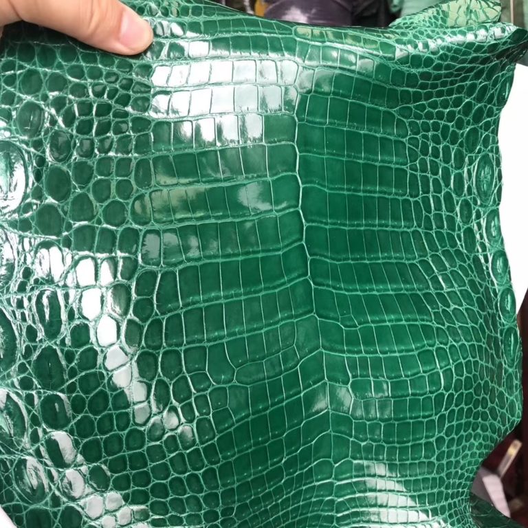 Hermes 6Q Emerald Green Shiny Crocodile Leather Can Order Birkin 25cm