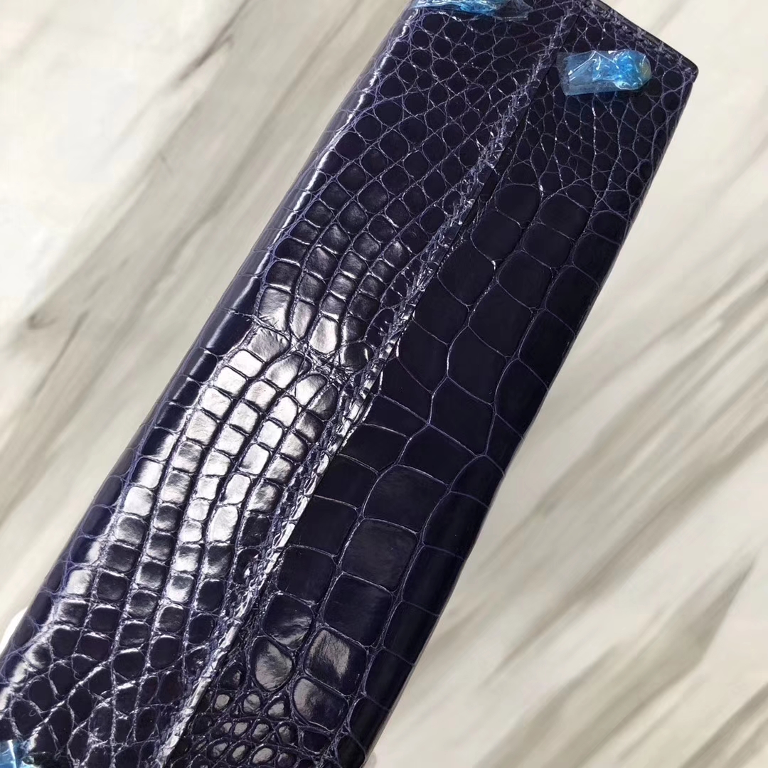 Stock Luxury Hermes M3 Blue Encre Shiny Crocodile Minikelly-2 Evening Bag Gold Hardware