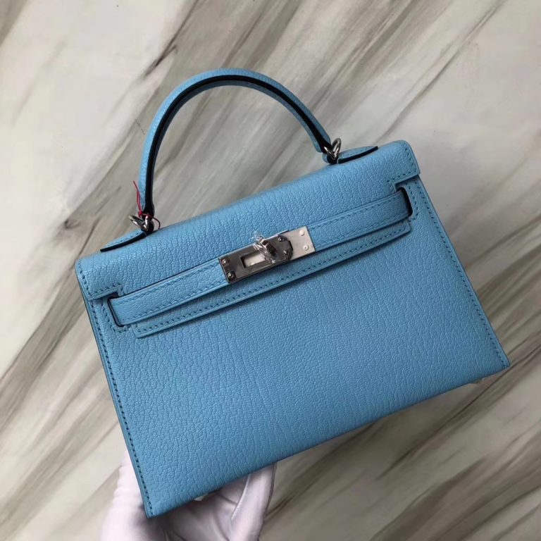Hermes Chevre Leather Minikelly-2 Handbag in 7N Blue Candy Silver Hardware