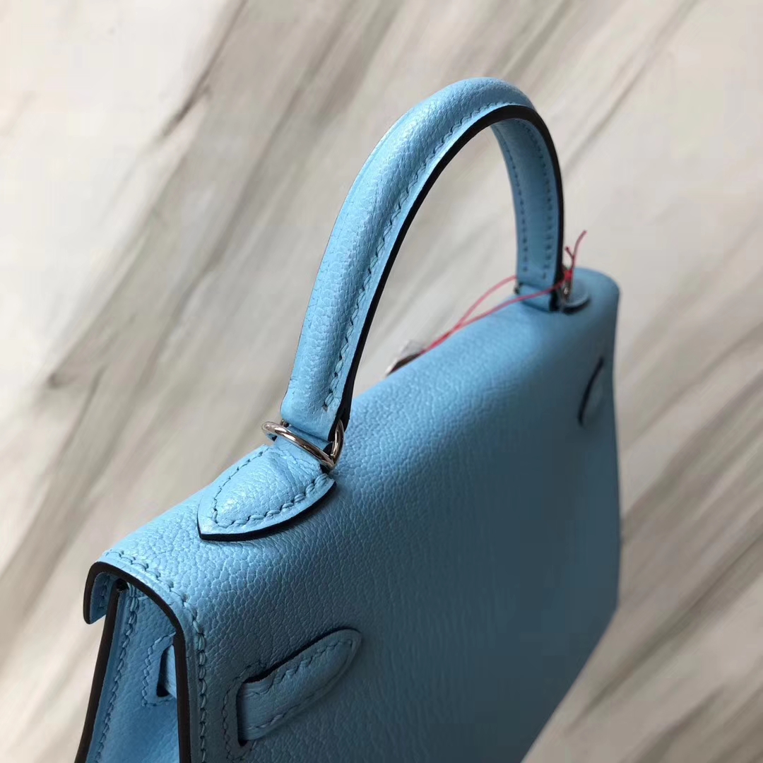 Stock Wholesale Hermes Chevre Leather Minikelly-2 Handbag in 7N Blue Candy Silver Hardware