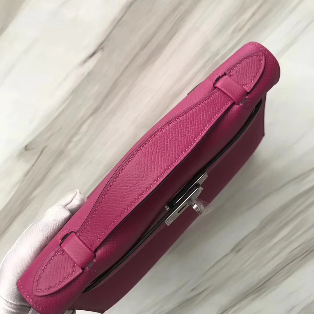 Stock Hermes L3 Rose Purple Epsom Calf Minikelly Pochette22CM Silver Hardware