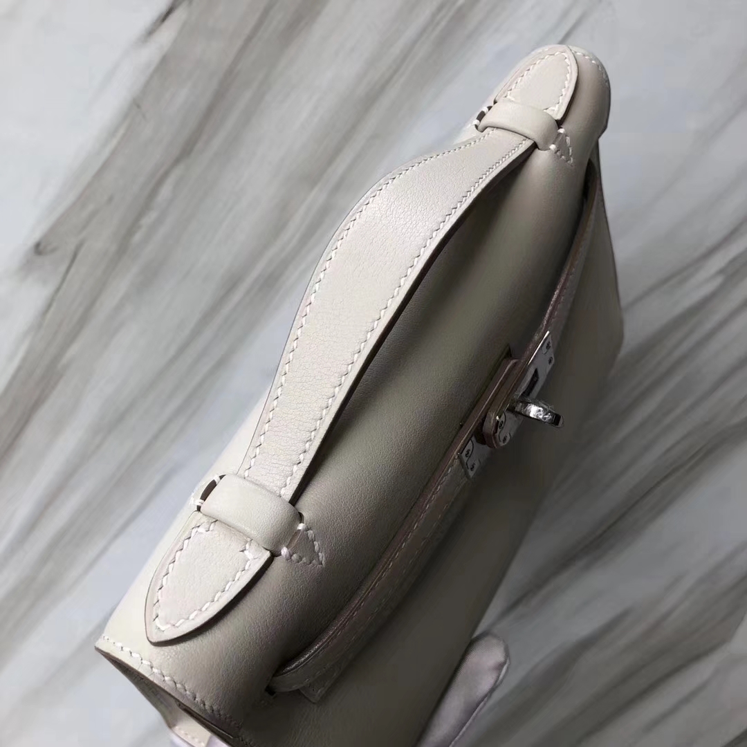 Stock Hermes Light Grey Swift Calf Minikelly22CM Clutch Bag Evening Bag