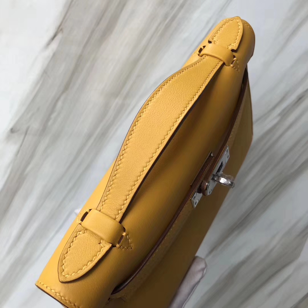 Stock Hermes Swift Calf Minikelly Pochette22CM in 9D Ambre Yellow Silver Hardware