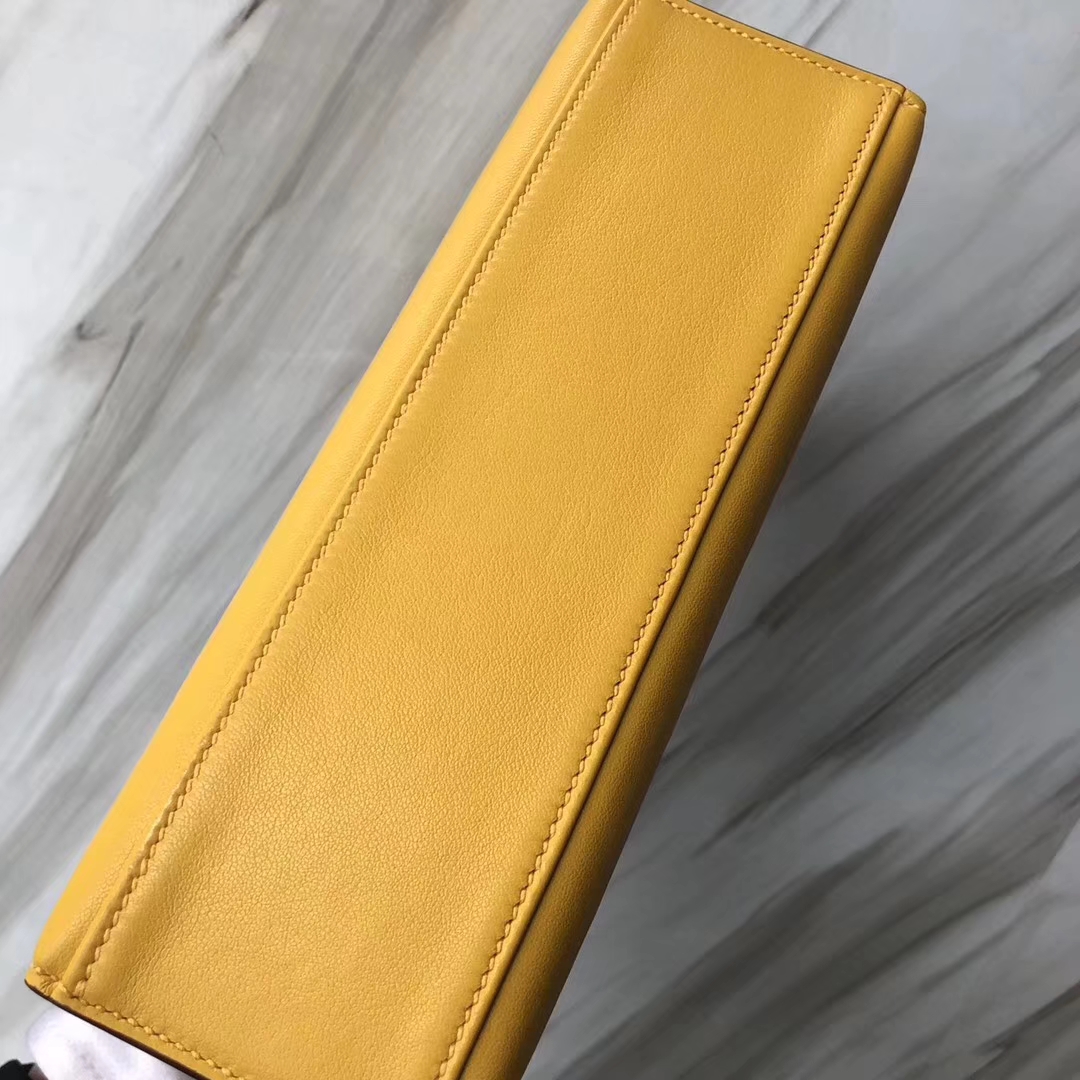 Stock Hermes 9D Ambre Yellow Swift Calf Minikelly22CM Evening Bag Gold Hardware