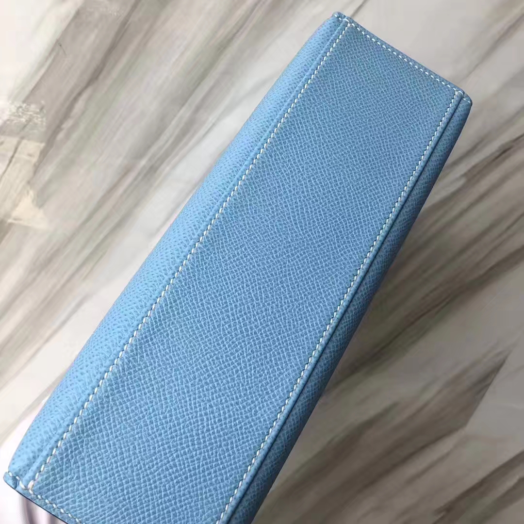 Stock Hermes 7N Blue Candy Epsom Calf Minikelly22CM Clutch Bag Silver Hardware