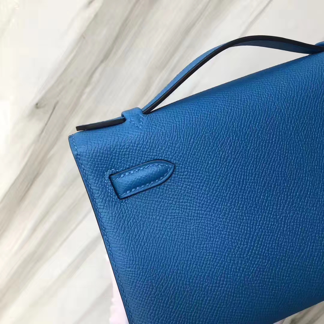 Stock Hermes B3 Blue Zanzibar Epsom Calf Minikelly Pochette22CM Gold Hardware