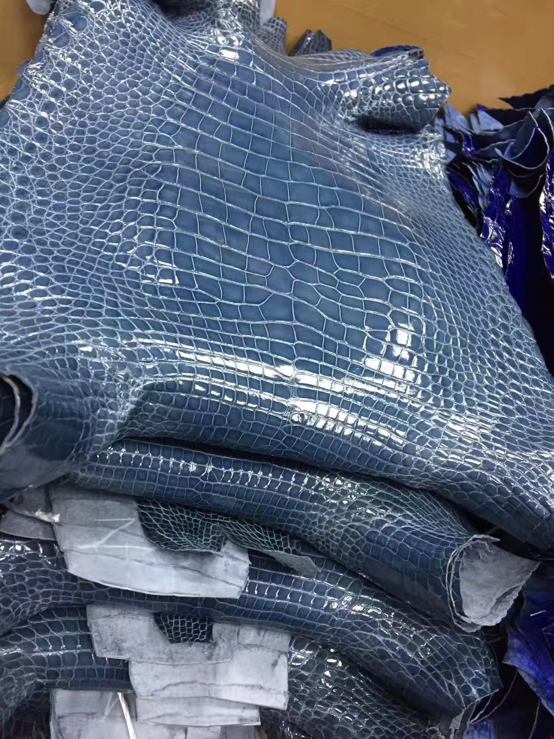 Wholesale Hermes N7 Blue Tempete Alligator Shiny Crocodile Leather