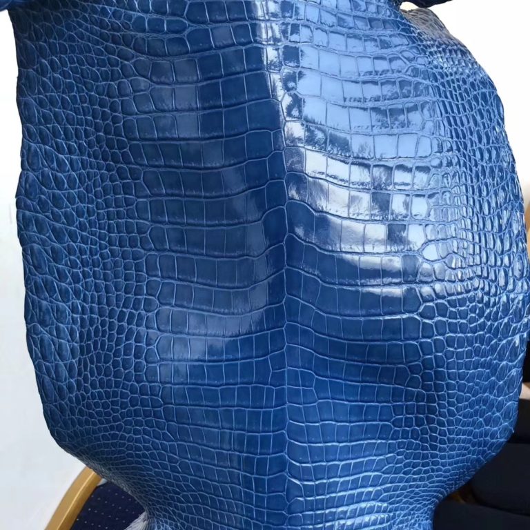 Hermes 7Q Mykonos Blue Shiny Porosus Crocodile Leather Can Order Kelly/Birkin 25