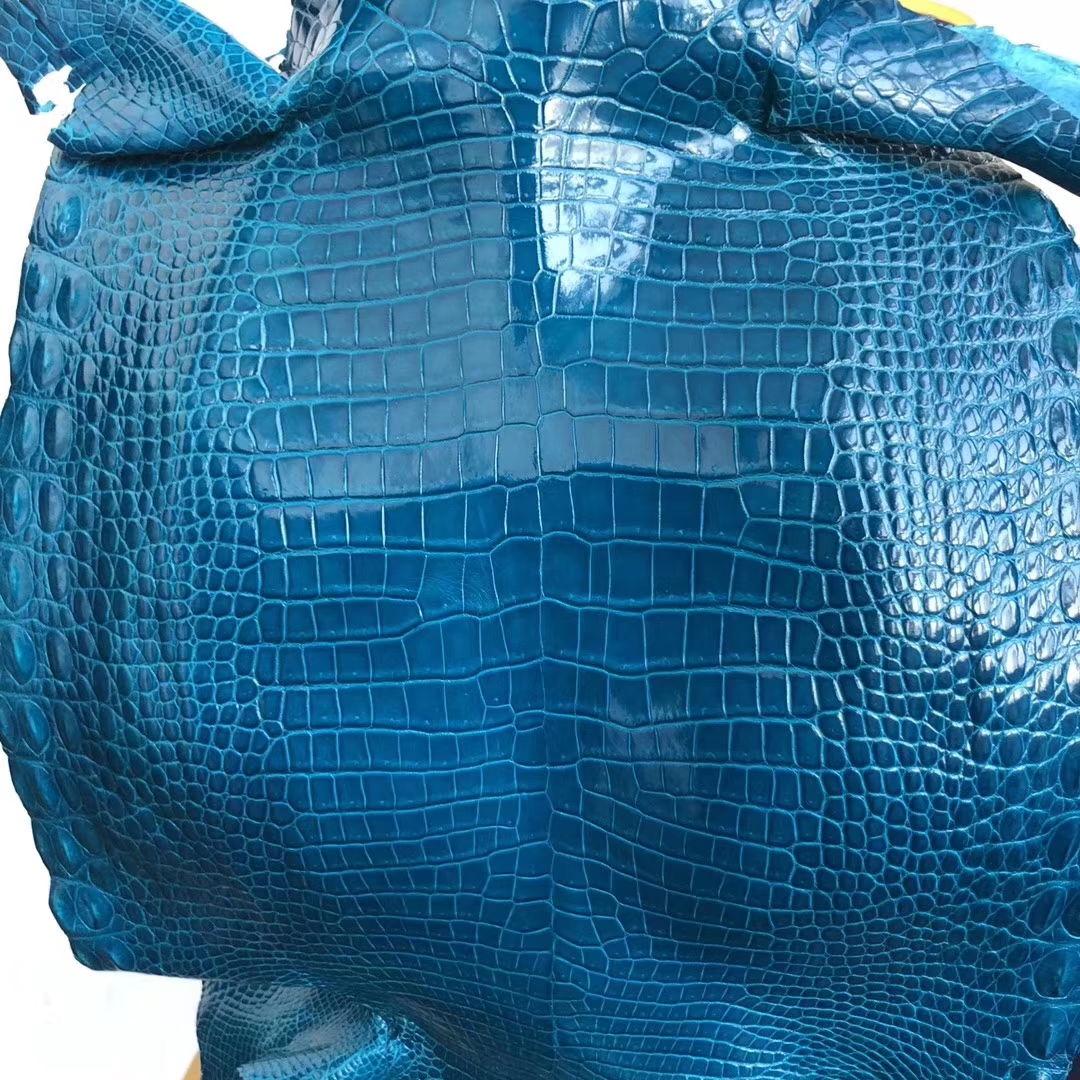 Hermes Bags Ordering New 7W Blue Izmir Shiny Porosus Crocodile Leather