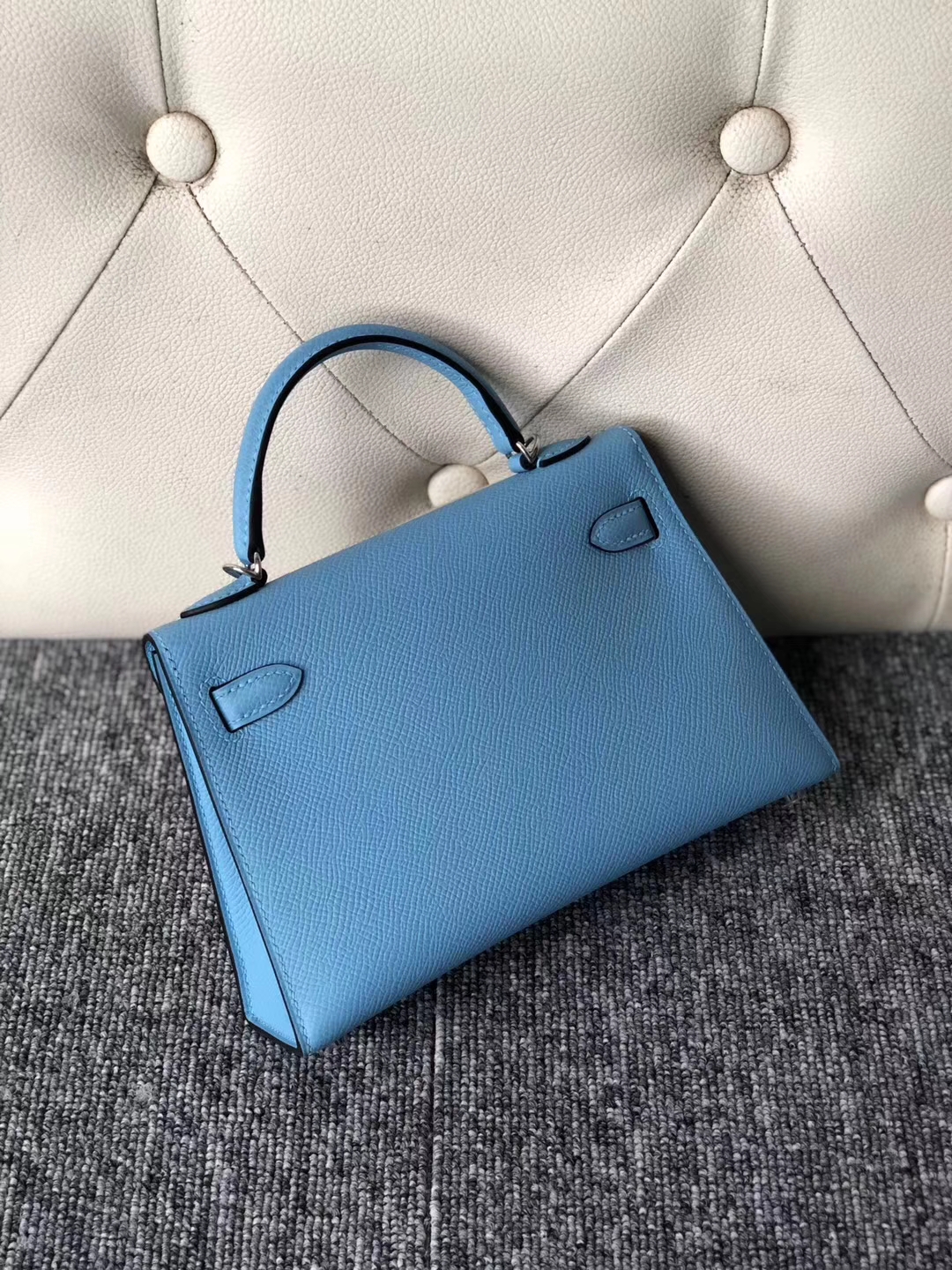 Fashion Hermes Epsom Calf Minikelly-2 Evening Bag in P3 Blue de Nord Silver Hardware