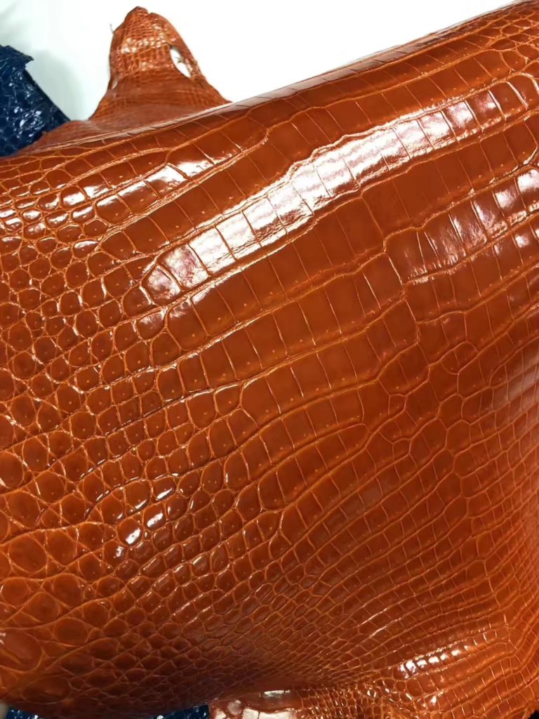 Birkin Bag Hermes 93 Orange Porosus Shiny Crocodile Leather