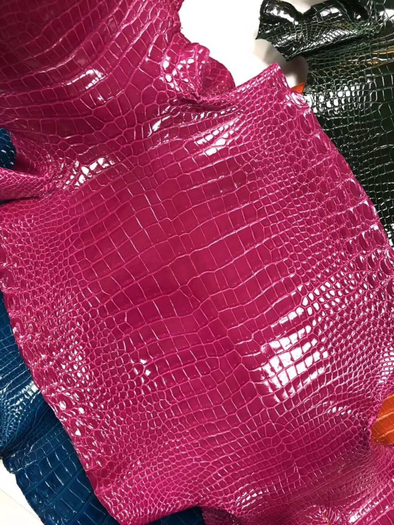 Hermes Bags J5 Rose Scheherazade Porosus Shiny Crocodile Leather