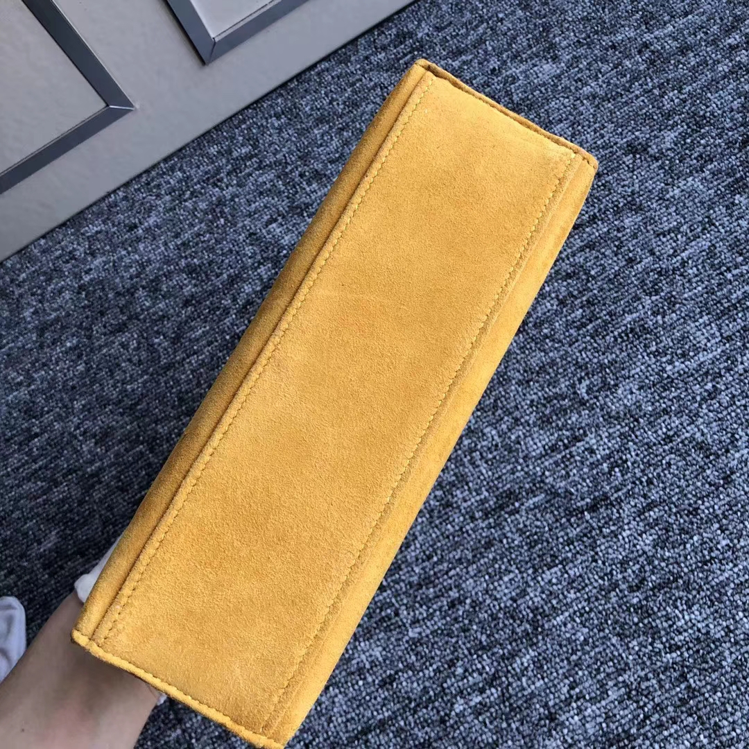 Stock New Hermes 9D Ambre Yellow Doblis Suede Minikelly Clutch Bag22CM Gold Hardware