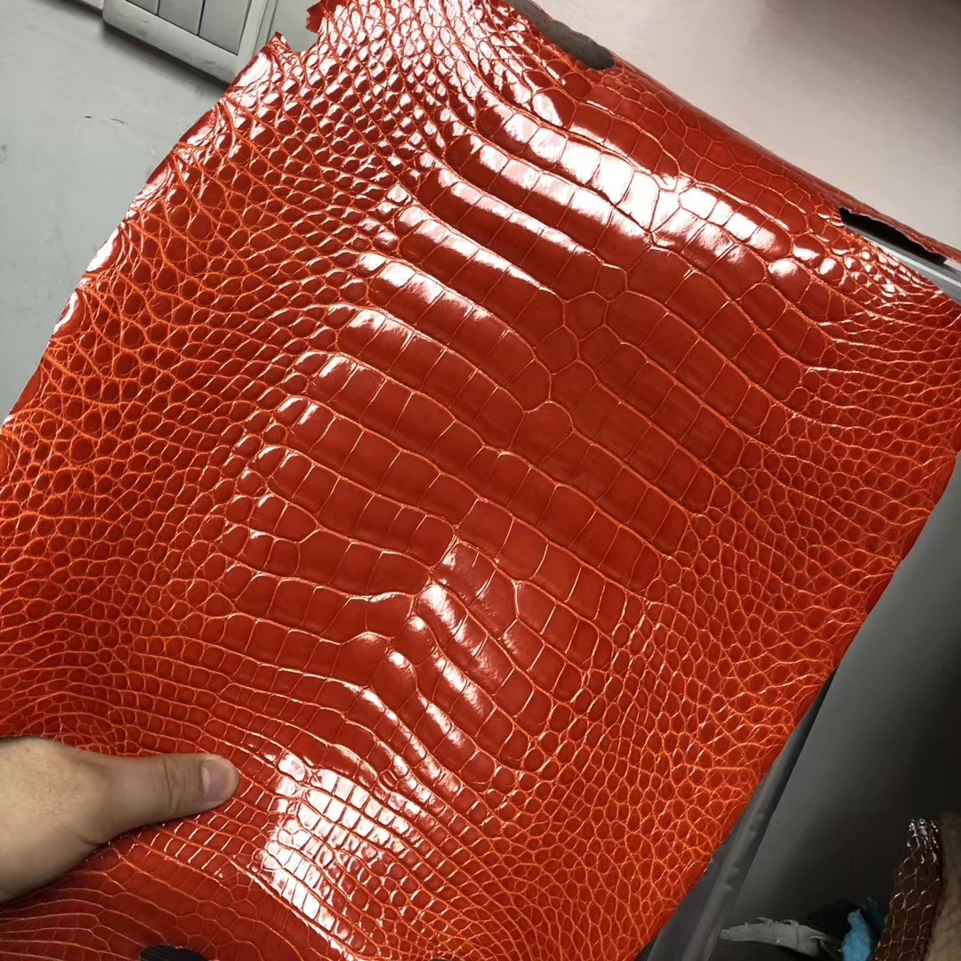 Discount Hermes 9J Flame Orange Shiny Crocodile Leather Can Order Kelly/Birkin Bags