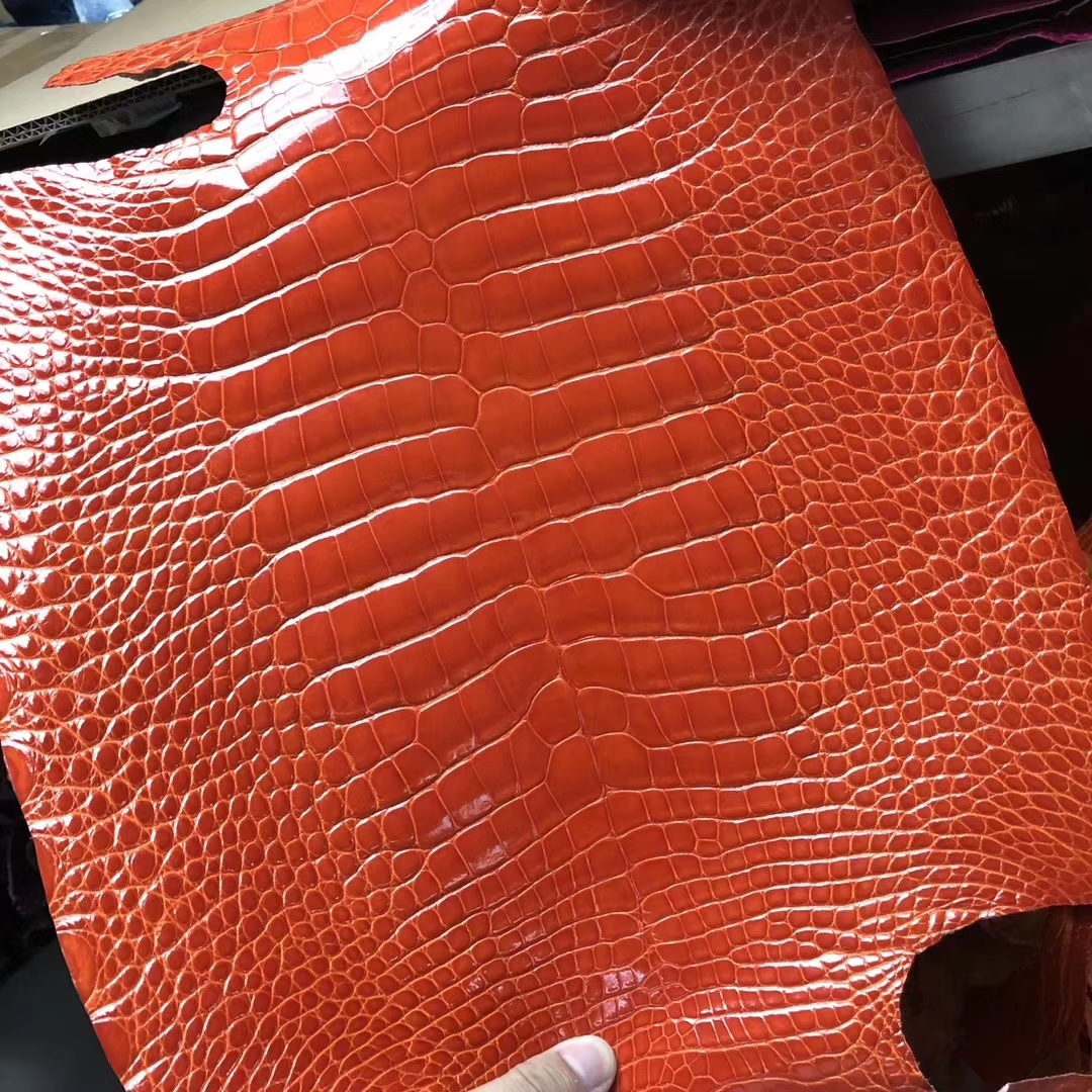 Discount Hermes 9J Flame Orange Shiny Crocodile Leather Can Order Kelly/Birkin Bags