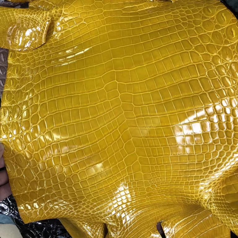 Hermes Kelly/Birkin Bags 9D Ambre Yellow Shiny Crocodile Leather