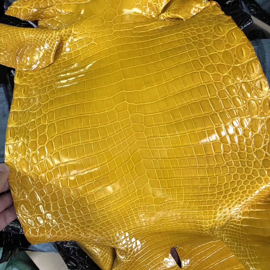 Luxury Hermes Kelly/Birkin Bags Customization 9D Ambre Yellow Shiny Crocodile Leather