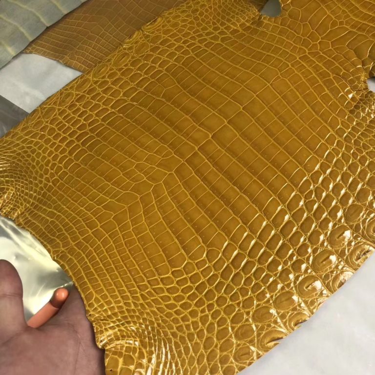 Hermes Bags 9D Ambre Yellow Shiny Crocodile Leather Can Order Kelly 25CM