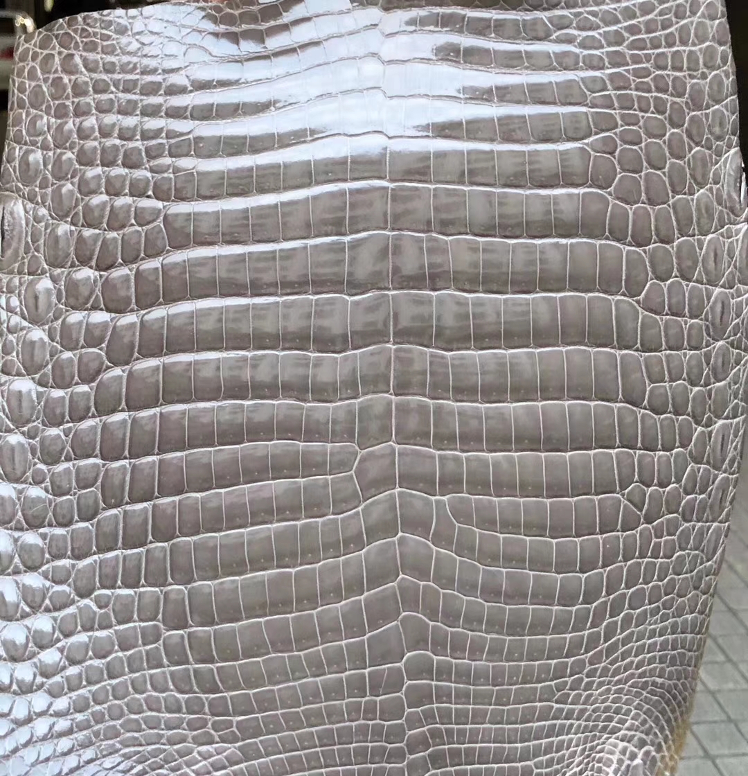 Customization Hermes Birkin Bags CK81 Gris Tourterelle Shiny Crocodile Leather