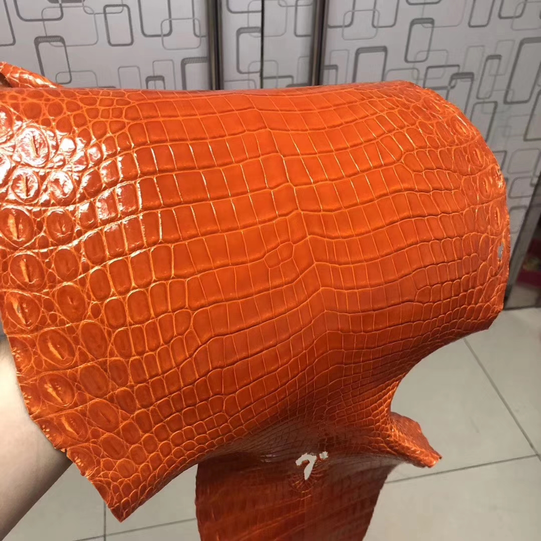 New Arrival Hermes Shiny Crocodile Leather in 93 Orange Birkin Bag Order
