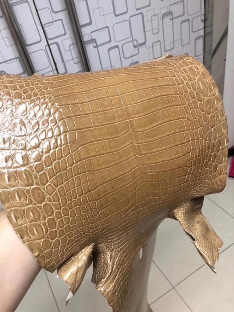 Hermes Birkin Bag 1C Apricot Shiny Crocodile Leather