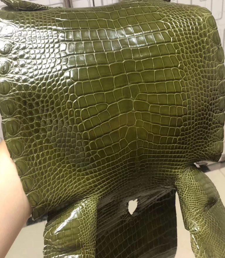 Hermes Constance/Minikelly Bag 6H Vert Olive Shiny Crocodile Leather