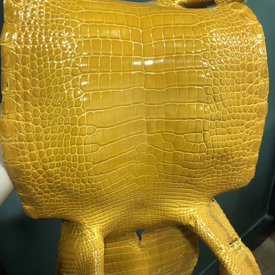 New Arrival Hermes Shiny Crocodile Leather in 9D Ambre Yellow Hermes Bags Customization