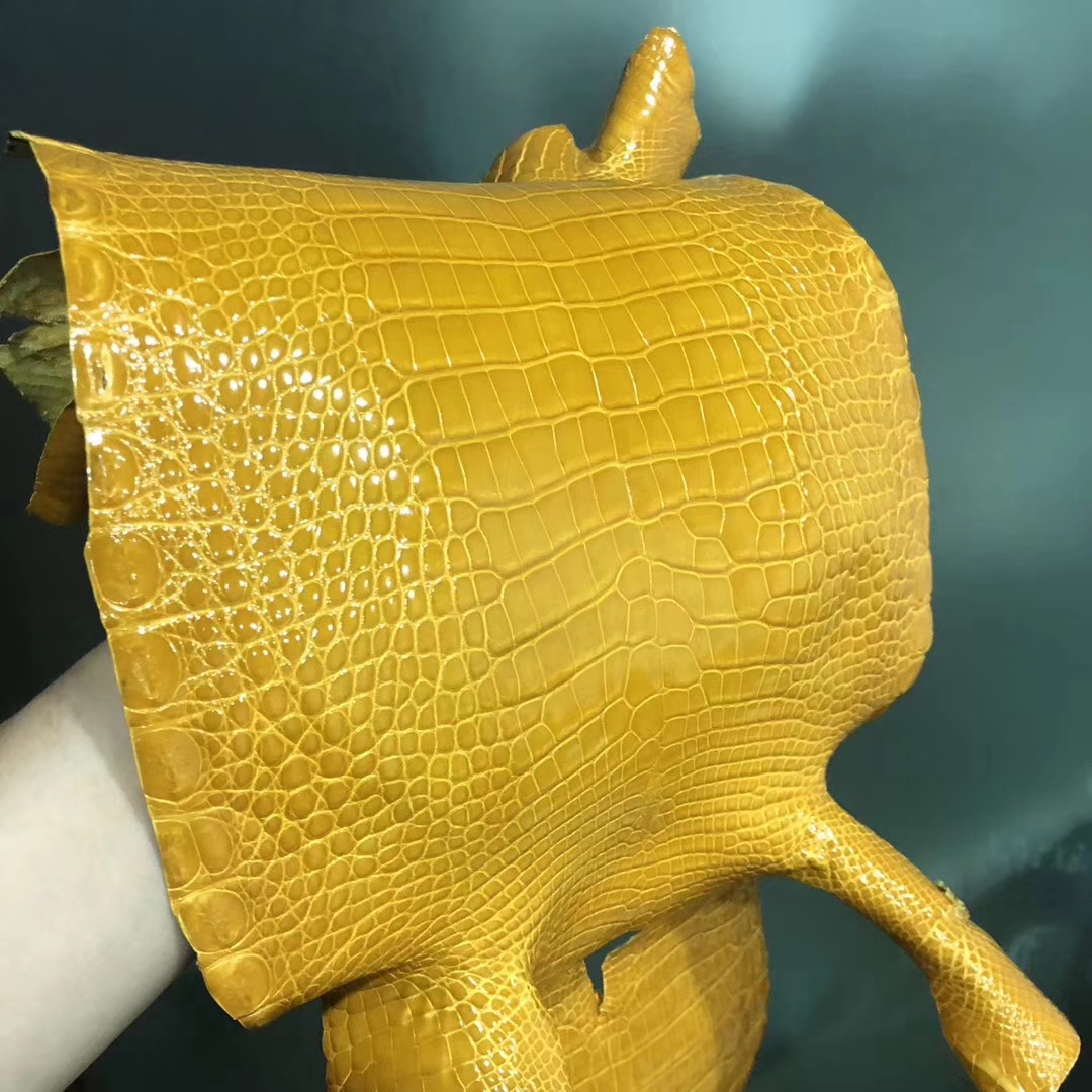 New Arrival Hermes Shiny Crocodile Leather in 9D Ambre Yellow Hermes Bags Customization