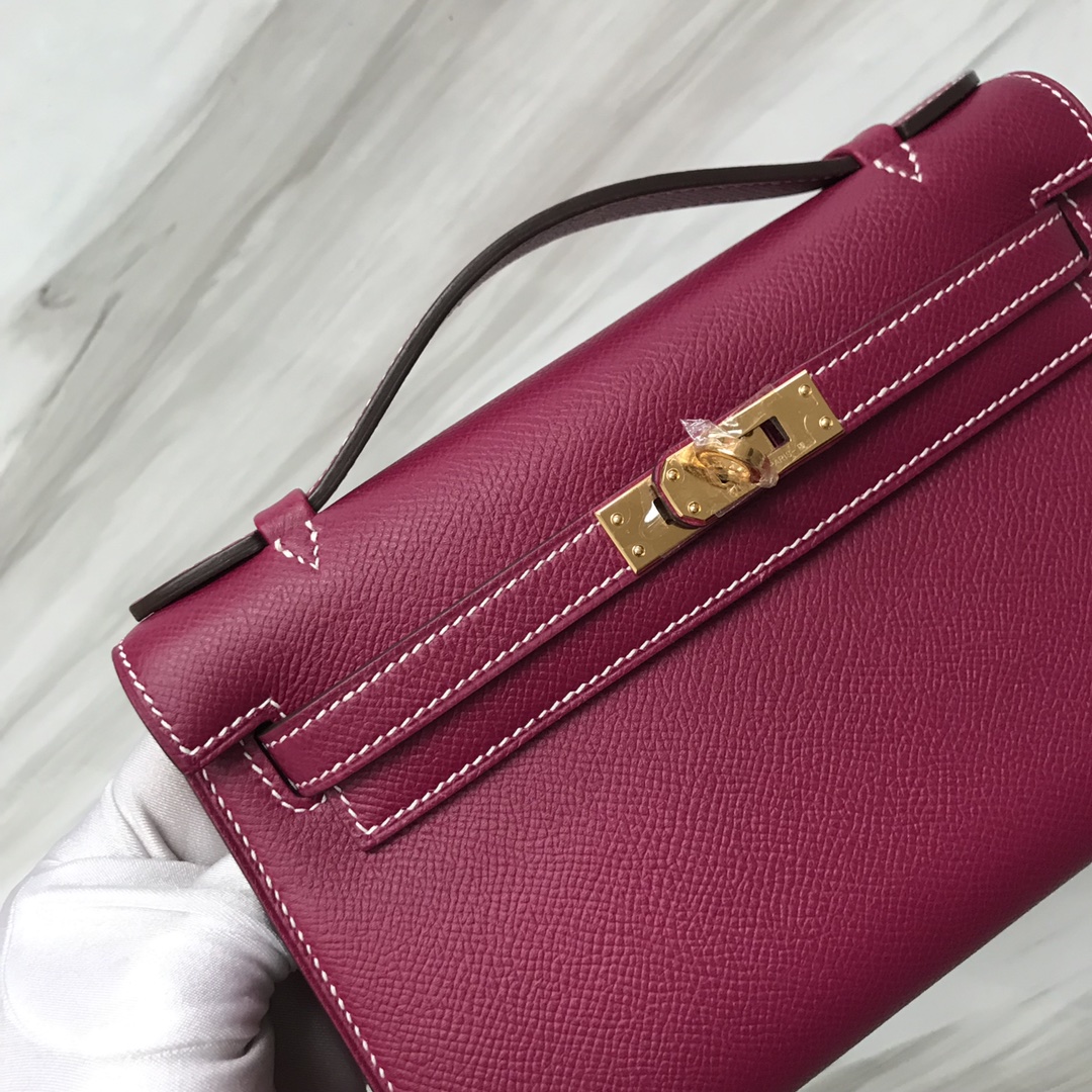 Stock Hermes K5 Tosca Purple Epsom Calf Minikelly Clutch Bag Gold Hardware