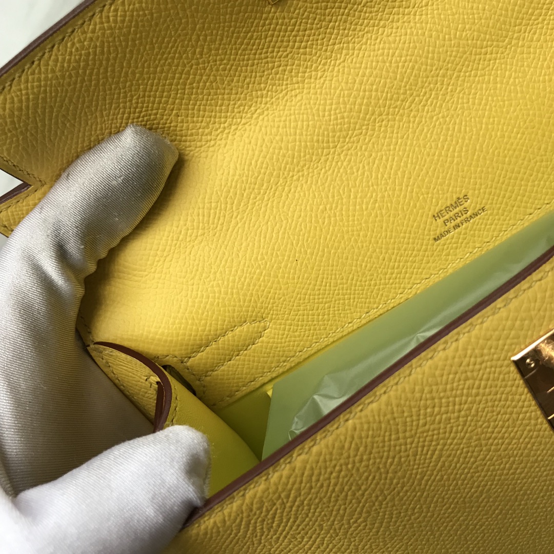 Stock Hermes Epsom Calf Minikelly Evening Bag in 9O Jaune De Naples Gold Hardware