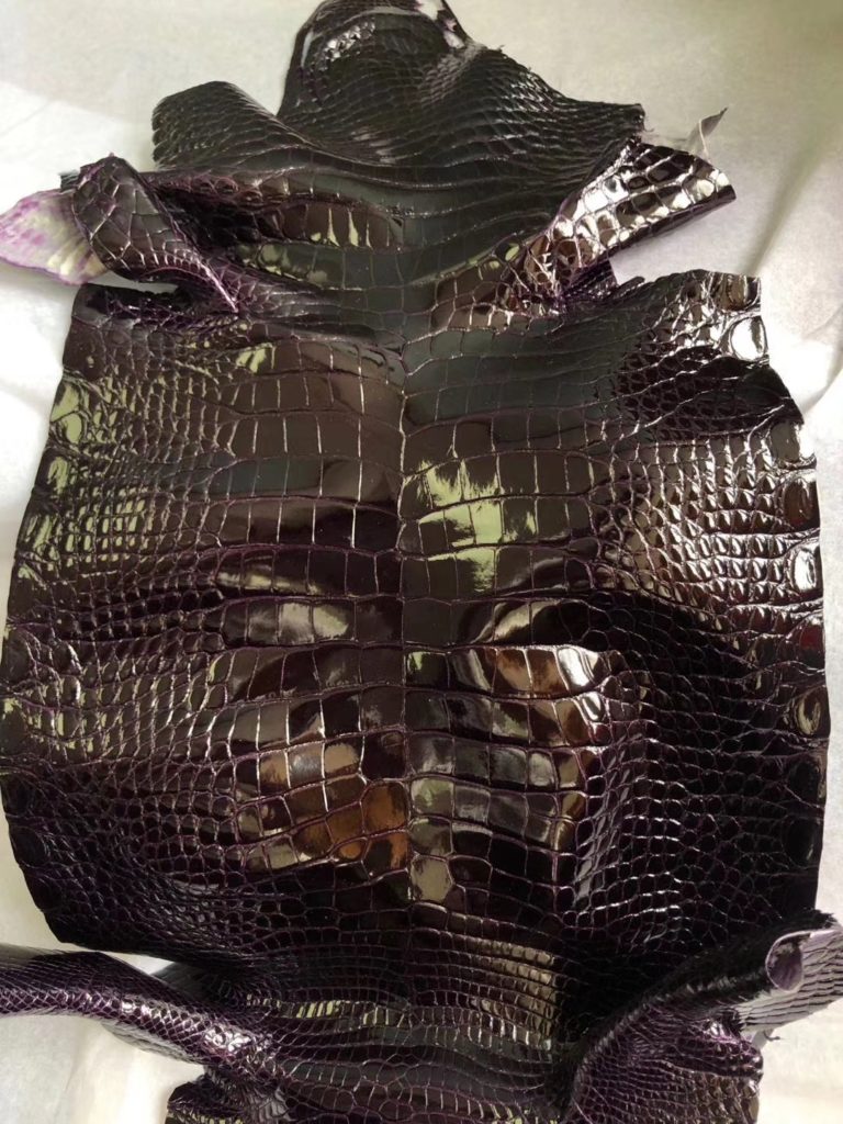 Hermes 3V Eggplant Purple Shiny Alligator Crocodile Leather Hermes Bags Customize