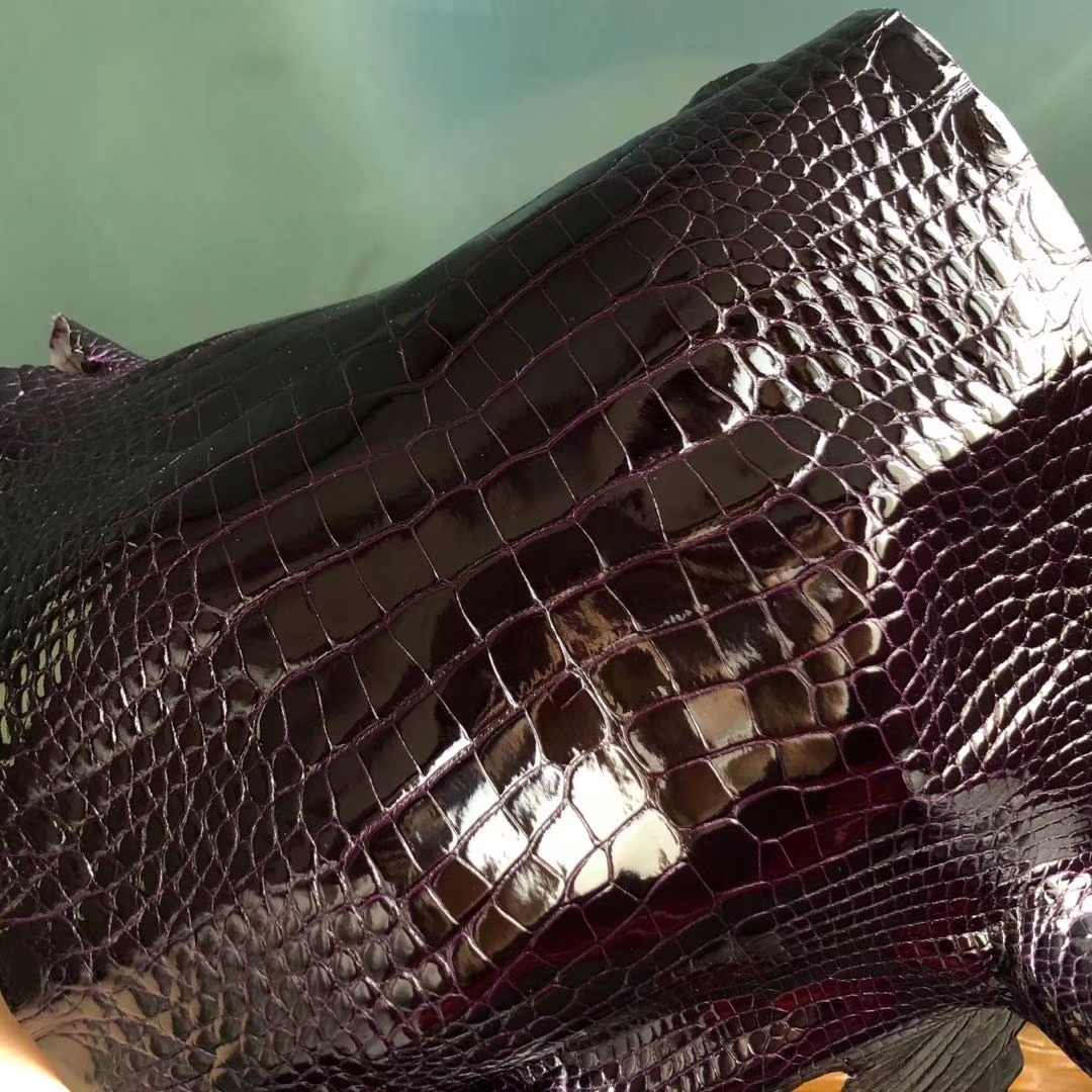 New Hermes 3V Eggplant Purple Shiny Alligator Crocodile Leather Hermes Bags Customize