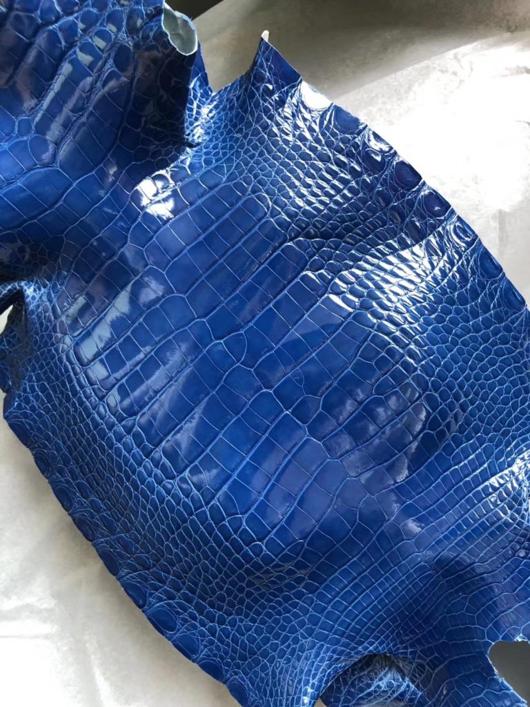 Hermes Crocodile Bags 7Q Blue Mykonos Shiny Alligator Crocodile Leather