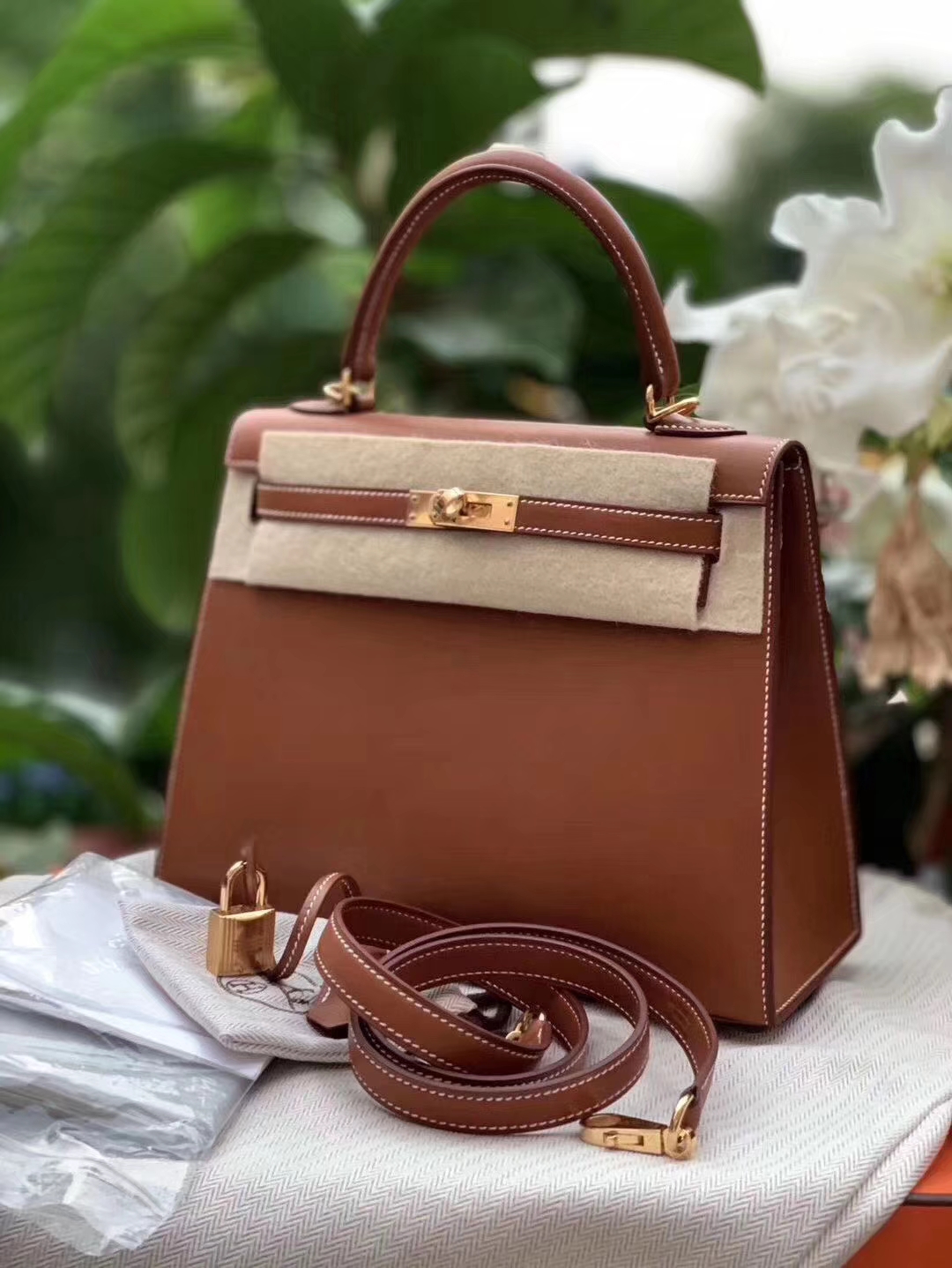 Customize Hermes Kelly/Birkin Bag New CC34 Fauve Barenia Natural Leather