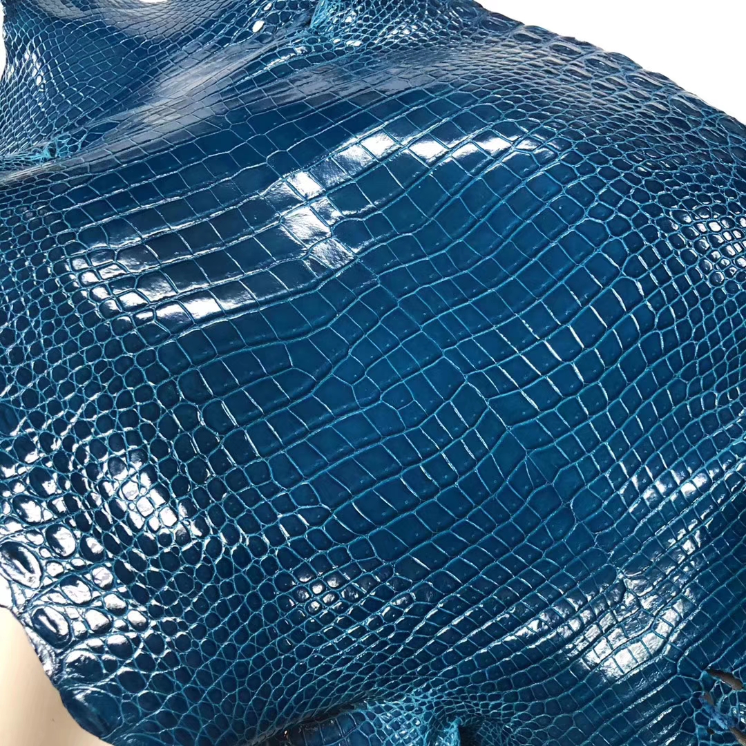 Hermes Kelly/Birkin Bags Customize 7W Blue Izmir Porosus Shiny Crocodile Leather