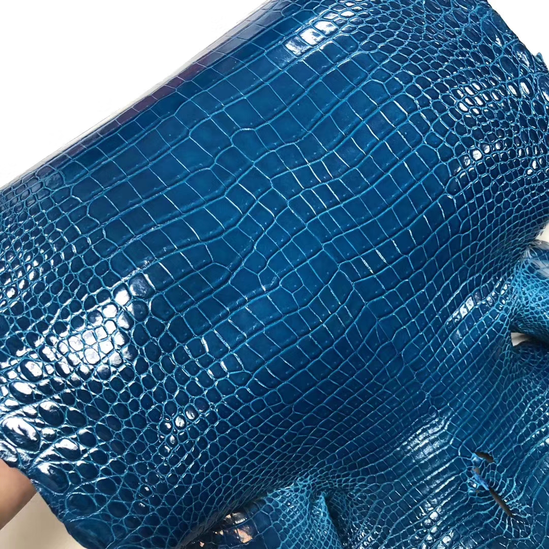 Hermes Kelly/Birkin Bags Customize 7W Blue Izmir Porosus Shiny Crocodile Leather