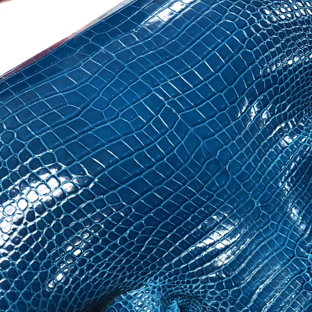 Hermes Kelly/Birkin Bags Customize 7W Blue Izmir Porosus Shiny Crocodile Leather