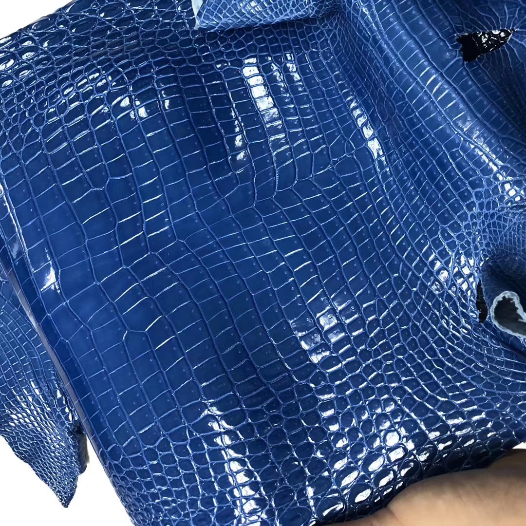 New Arrival Hermes Porosus Shiny Crocodile Leather in 7Q Blue Mykonos