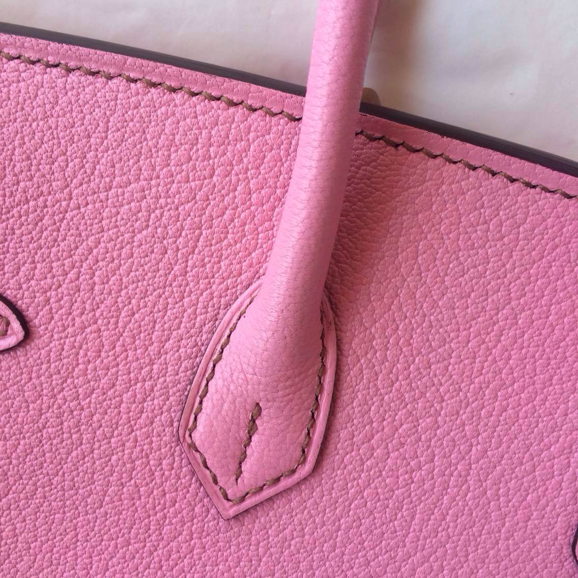 Hand Stitching Hermes Birkin Bag 25cm 5P Pink France Chevre leather