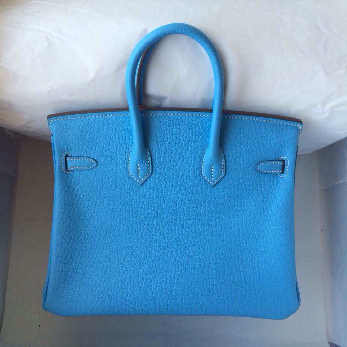 25cm Birkin Bag 7N Blue Paradise Color France Chevre Leather Silver Hardware