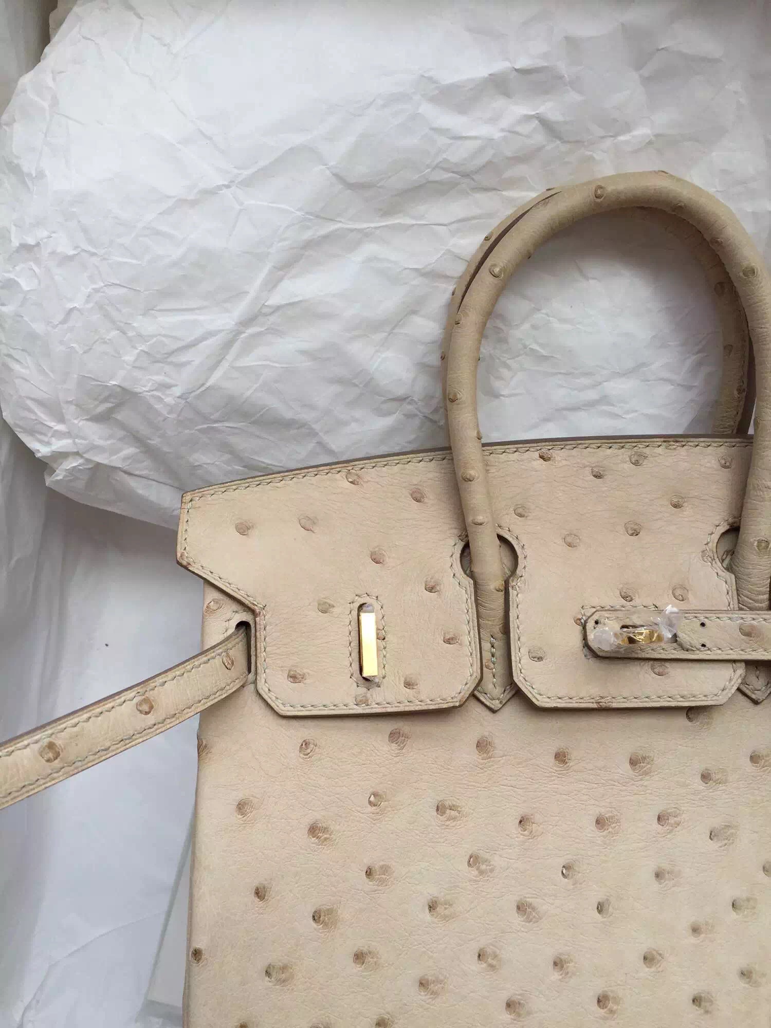 Sale 1F Beige Color Ostrich Leather Hermes Birkin Bag 25CM Women&#8217;s Handbag