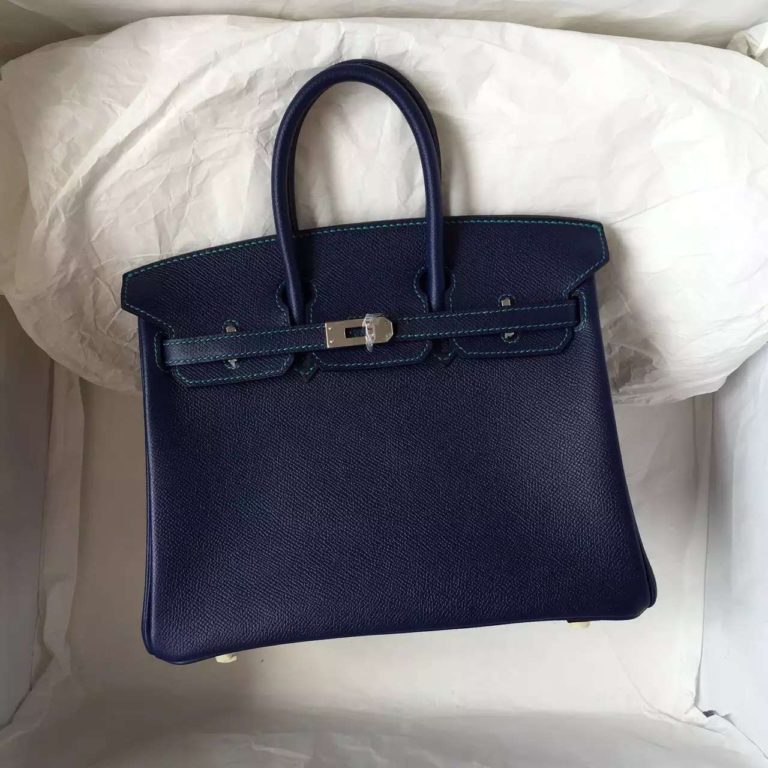 Hermes Epsom Calfskin Leather Birkin Bag  25CM in 7K Blue Saphir/7F Lagon Color