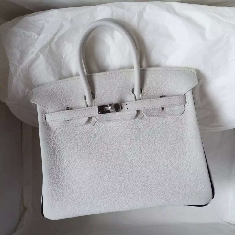 Hermes Birkin Bag White & Black Two-tone Color Togo Leather Womens Tote Bag  25CM
