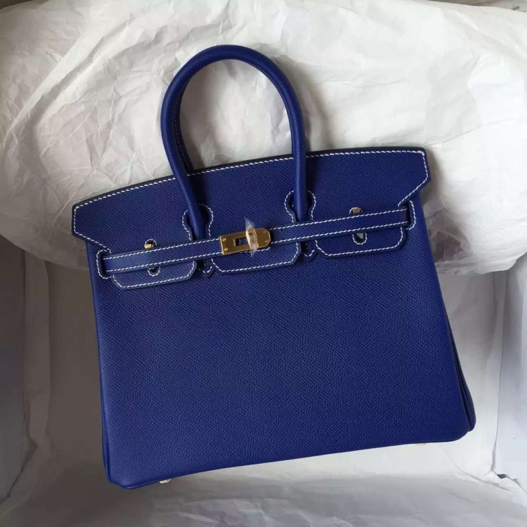 Hermes Birkin  25CM 7T Blue Electric Epsom Leather with White Stitching Line