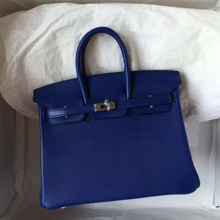 Hermes 7T Blue Electric Swift Leather Birkin Bag  25CM Womens Tote Bag